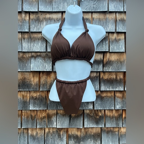 Women's Two-Piece Halter Bikini Swimsuit – Brown – Size XL – Sexy Bandage Style - Picture 2 of 8